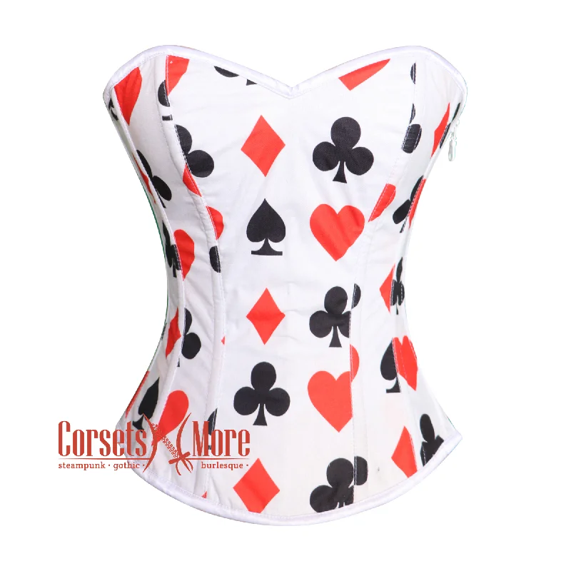 Plus Size Diamond Heart Clubs Spades Print Cotton Burlesque Overbust Costume Bustier Corset Top