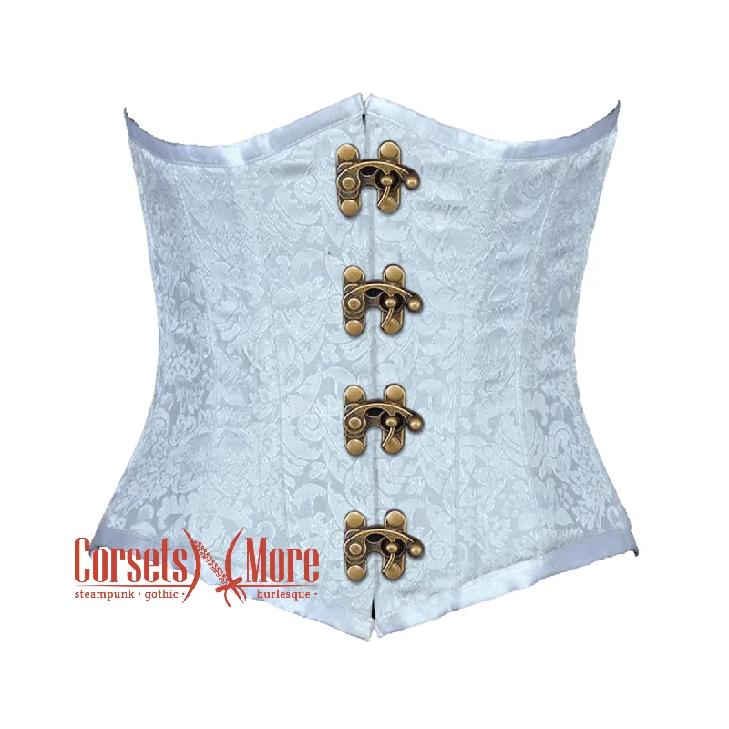 Plus Size Baby Blue Brocade Antique Gothic Burlesque Waist Training Underbust Corset Bustier Top