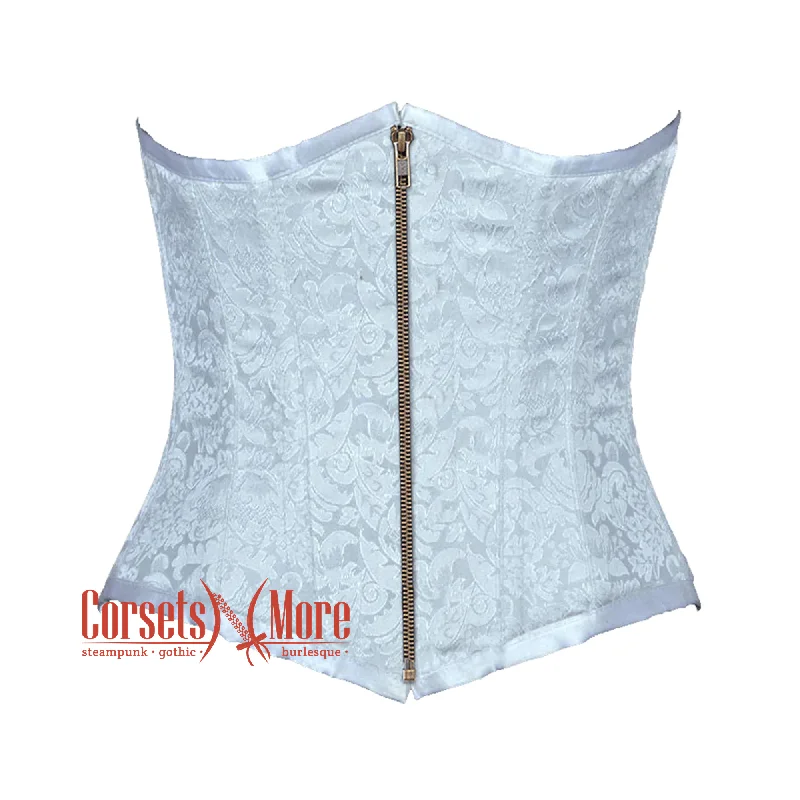 Plus Size Baby Blue Brocade Antique Zipper Burlesque Waist Training Underbust Gothic Corset Bustier Top