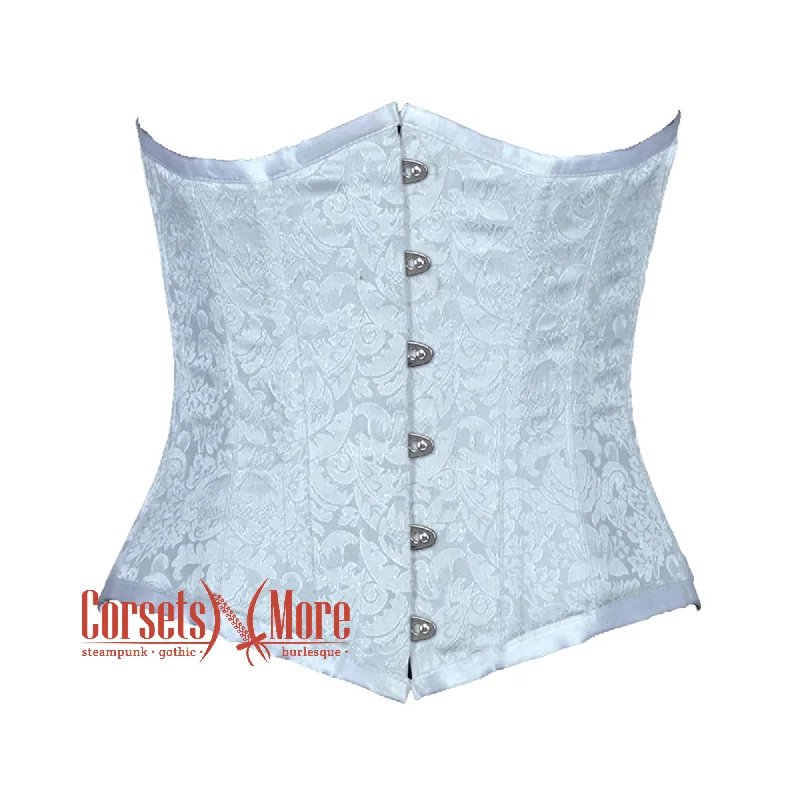 Plus Size Baby Blue Brocade Burlesque Waist Training Underbust Gothic Corset Bustier Top