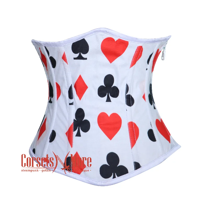 Plus Size Diamond Heart Clubs Spades Print Cotton Gothic Underbust Costume Bustier Corset Top