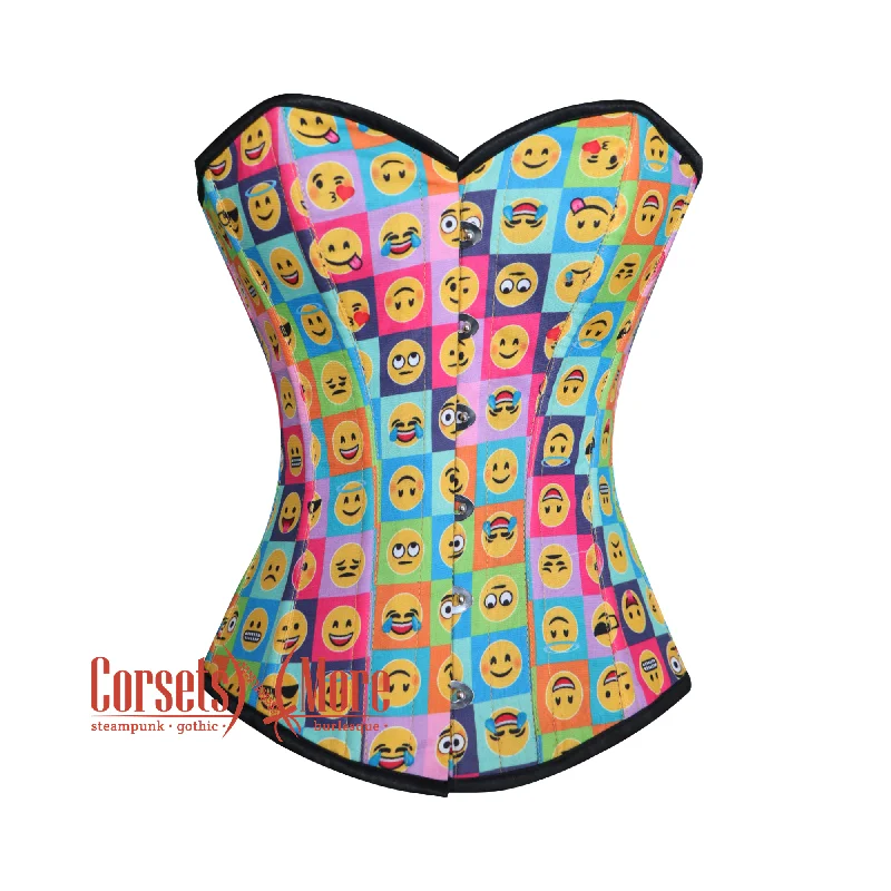 Plus Size Emoji Printed Colorful Cotton Overbust Burlesque Waist Training Corset Top