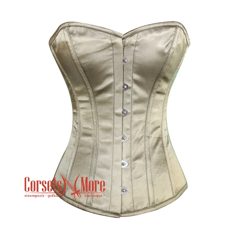 Plus Size Light Olive Green Satin Gothic Overbust Burlesque Corset Top