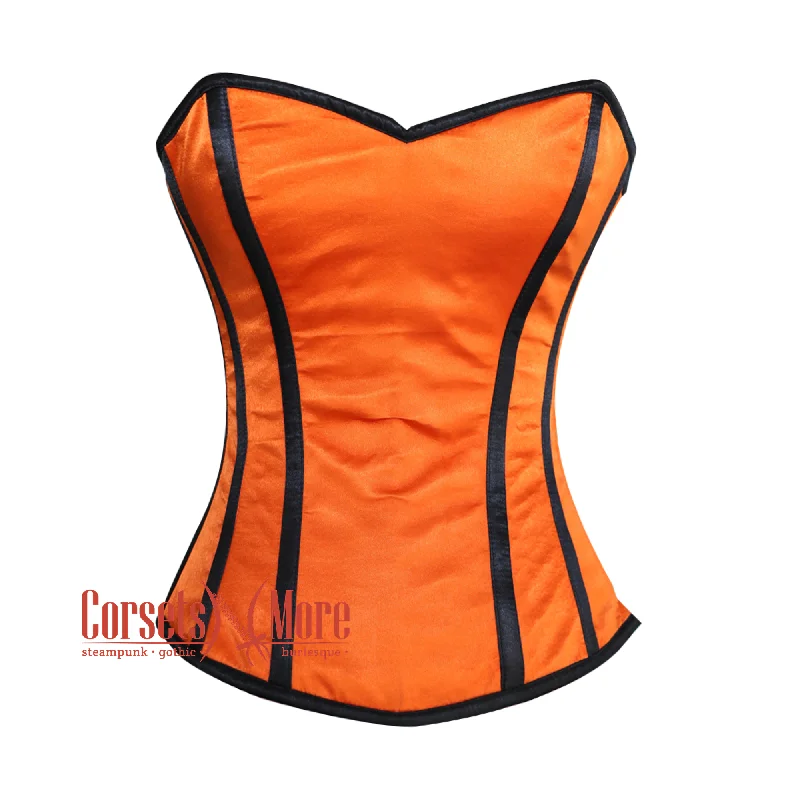 Plus Size Orange Satin Black Stripe Gothic Overbust Burlesque Corset Top