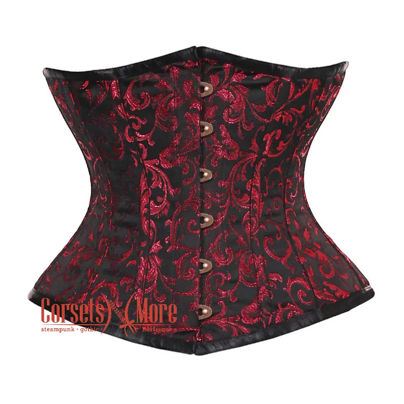 Plus Size Red And Black Brocade Waist Cincher Steampunk Costume Underbust Corset