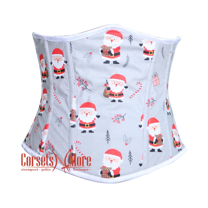 Plus Size Santa Claus Printed Gray Cotton Underbust Corset Waist Training Christmas Costume