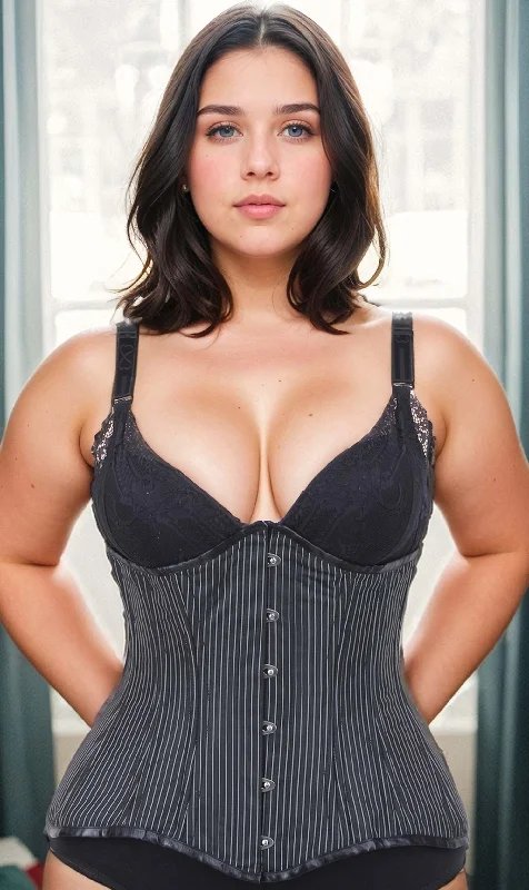 Plus Size Underbust Pinstripe Longline Corset