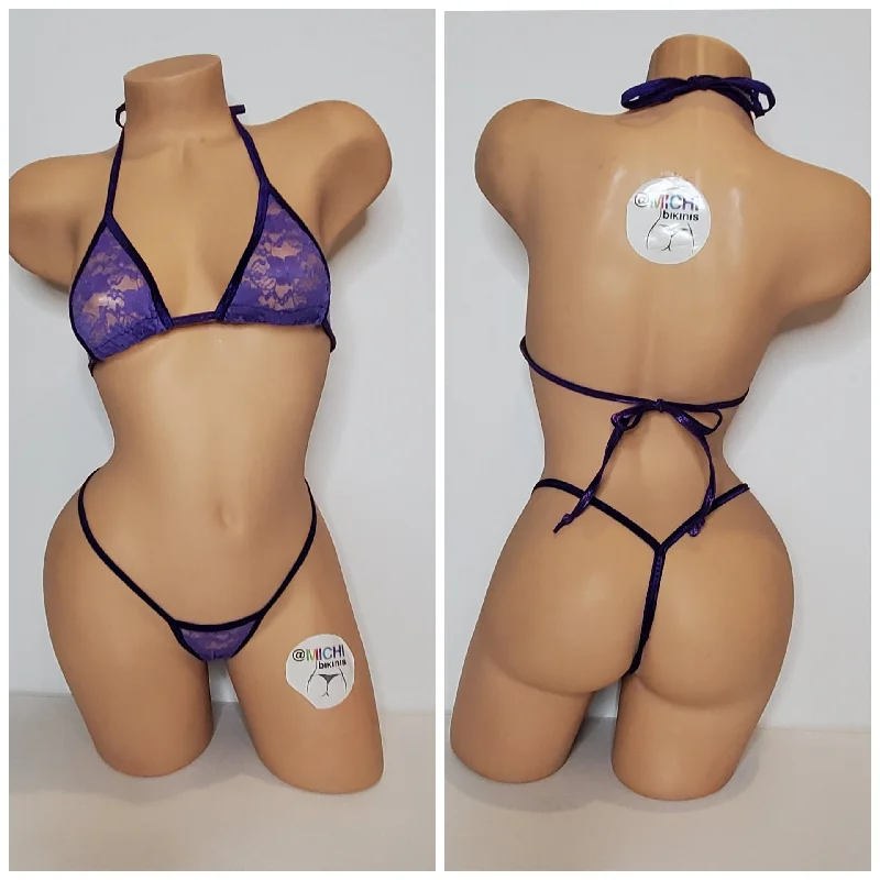 Purple Lace *Semi Sheer* with Purple Trim 2pc Bikini Set