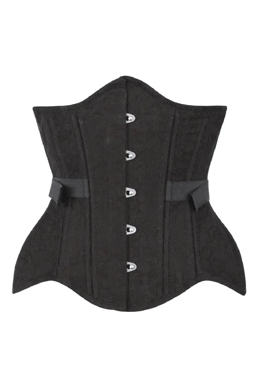 Sidera Curvy Black Brocade Waist Training Corset with Fan Lacing