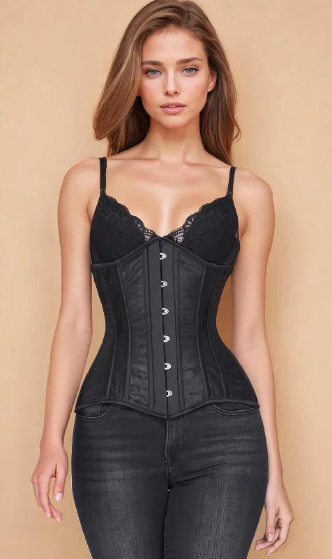 Plus Size Underbust Black Mesh Longline Corset