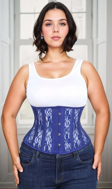 Plus Size Underbust Blue Mesh with Lace Standard Corset