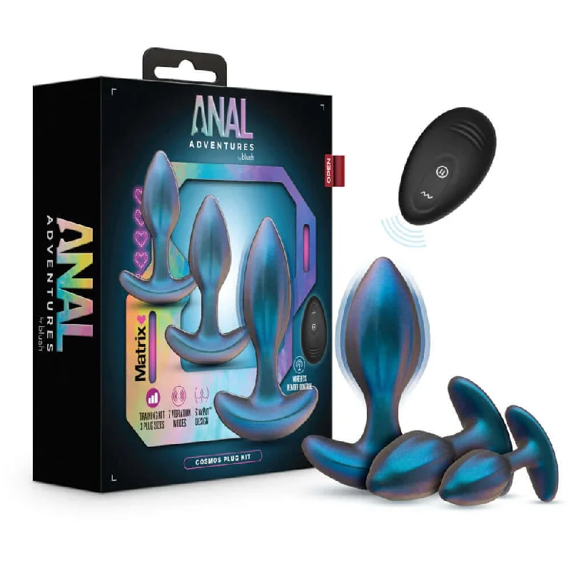 Anal Adventures Matrix Cosmos Plug Kit Lunar Blue - Vibrating, Remote-Controlled, 100% Silicone