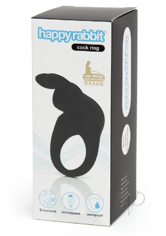 Happy Rabbit Rechargeable Cock Ring - Black | Vibrating Rabbit Ears