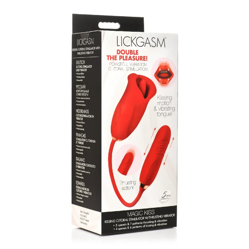 Lickgasm Magic Kiss Kissing Rechargeable Silicone Clitoral Stimulator with Thrusting Vibrator