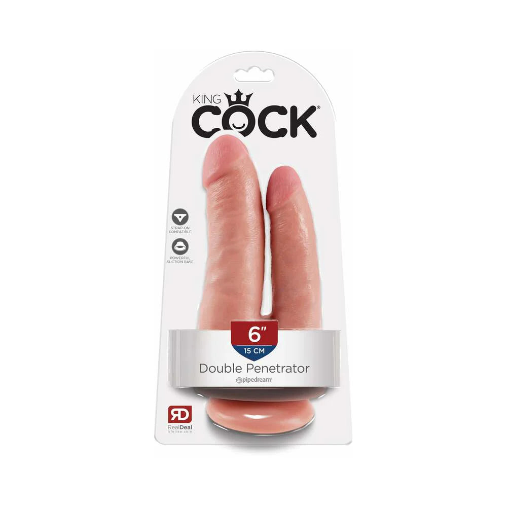 Pipedream King Cock Double Penetrator 6 in. Realistic Dual-Entry Dildo With Suction Cup