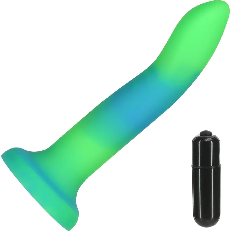 Rave By Addiction Silicone 8" Glow In The Dark Bendable Suction Cup Dildo - Blue & Green