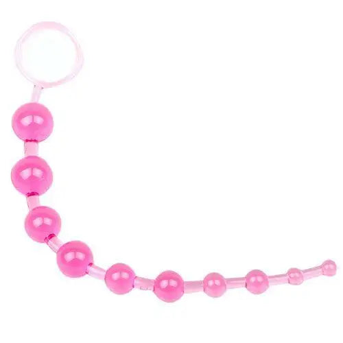 11.75-inch Jelly Pink Bendable Large Anal Beads with Finger Loop