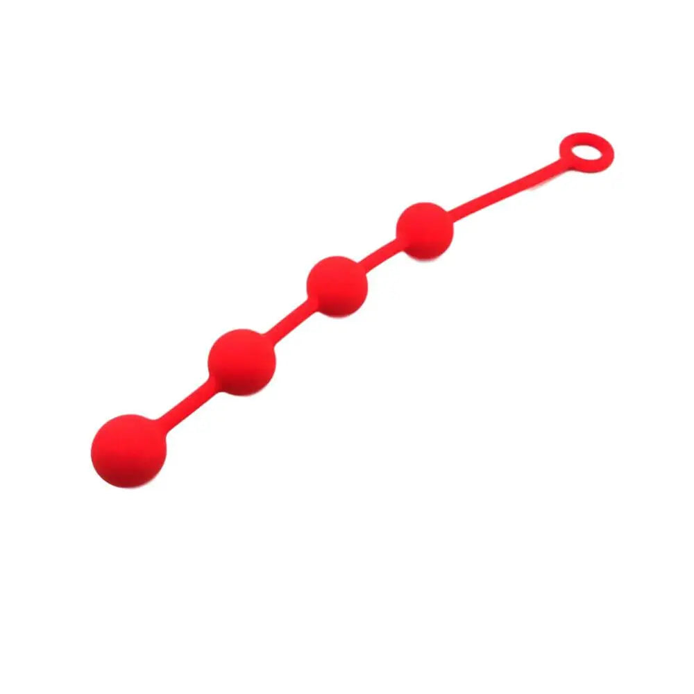 12-inch Silicone Red Quartet Anal Beads with Finger Ring