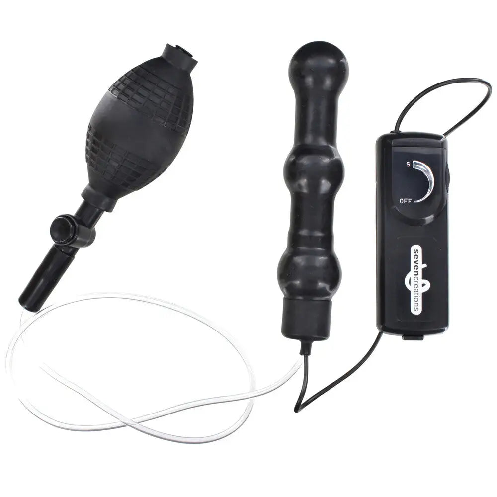 7.5-inch Seven Creations Black Inflatable Vibrating Anal Wand