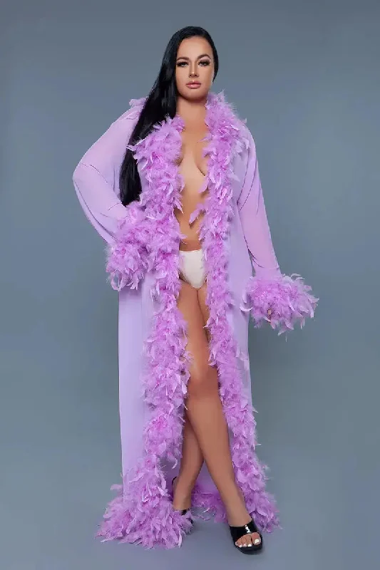 Glamour Robe Lavender with Feather trim