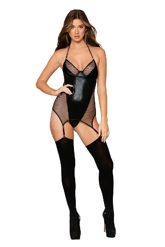 Garter Slip Teddy - Size - Black